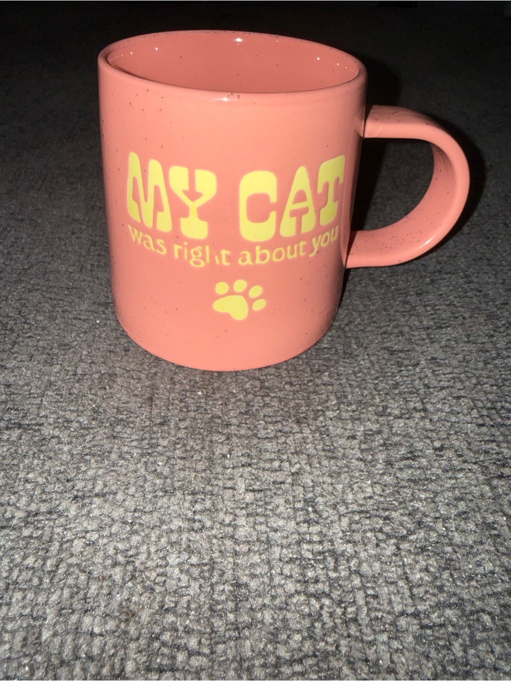 My Cat Was Right About You Pink Speckled Coffee Mug Funny Cat Lover Gift - Picture 2 of 8